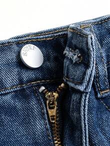 Young Girls Cute Denim Mini Skirt With Tassel Hem, Fashion Adjustable Elastic Waist, Lined - Medium Wash - View 5