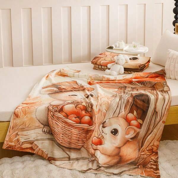 1 Stück Sommer Quilt für Jugendliche & Kinder, 6 Lagen aus reiner Baumwollgaze, weich & bequem, pflegeleicht, niedliche Cartoon-Muster einschließlich Eichhörnchen, Panda, Hase, Wal, geeignet für Jungen & Mädchen, für den täglichen Gebrauch, Outdoor, Reisen, Schulanfang, Kinderzimmer