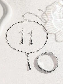 4入組全鑲鑽石高貴優雅簡約精緻百搭高檔項鏈，內含耳環和手鍊，適用於女性日常通勤、婚禮派對、節日假期禮物，珠寶套裝 - 百搭基本款 - 查看 8