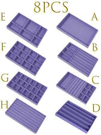 8/1st Paarse fluwelen sieradenorganizer, sieradenbeheerlade, geschikt voor draagbare multifunctionele opslag van ringen, oorbellen en kettingen, grote stapelbare sieradenlade met lades, sieradenopbergruimte voor oorbellen, kettingen en armbanden