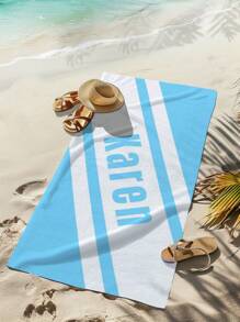 1 pièce Serviette de plage surdimensionnée en microfibre avec texte personnalisé, motif géométrique rayé minimaliste. Cadeau personnalisé pour les amis, les camarades de classe, la remise des diplômes. Couverture de plage/piscine/voyage , indispensable pour les vacances