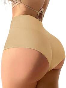 Women's High Waist Yoga Booty Shorts Workout Spandex Dance Hot Pants Butt Lifting Leggings Rave Outfits Customized Christmas New Year - 米色 - 查看 1
