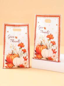 10/25/50pcs Autumn Pumpkin Flowers Style Gift Handbags, Thanksgiving Party Treat Gift Packaging Bag, Small Thank You Plastic Gift Bag, Happy Thanksgiving Day Party Decoration Supplies, Home Decor, Table Decor, Thanksgiving Party Supplies, Autumn Harvest Holiday Event Party Gift Packing Supplies, Fall Decor, Autumn Thanksgiving Party Gifts Favors Decor Packages
