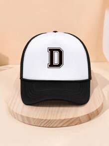 1pc Kids Spring/Summer 26 Alphabet Letter Print Baseball Cap With Drawstring, Mesh Breathable Sunshade Truck Driver Hat For Boys And Girls, Navy Blue, Outdoor Use, Foam Material