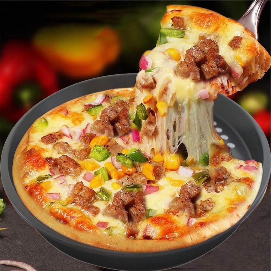 2 Pack Pizza Pan With Holes, Pizza Tray For Oven, Carbon Steel Perforated Pizza Pans, Nonstick Round Pizza Baking Pan For Frozen & Homemade Pizza Home Kitchen Restaurant - 11 Inch, Black