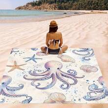 1 件海洋元素印花沙滩垫，防水防沙超大沙滩垫，轻便，适合成人旅行、露营和野餐 - 彩色 - 查看 7