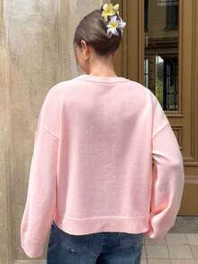 FOR BEAUTY Spring/Autumn New Romantic Pink Round Neck Long Sleeved Knitted Sweater Tops For Women, Loose And J Fashion Valentines Sweater Pullover Knit Top New Year