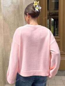 Nuova Maglia Romantica a Maniche Lunghe a Collo Tondo di Colore Rosa per la Primavera/Autunno, Maglione Lavorato a Maglia Oversize e di per San Valentino per Donna