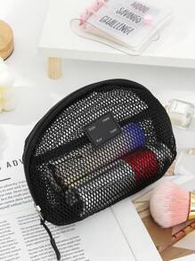 1 PC Black Mesh Shell Bag Wash Bag High-End Make Up Bag,Fashionable And Casual Large Capacity Portable Zipper Makeup Bags,Travel And Vacation Essentials Cosmetic Bags For Sanitary Napkins,Pouch Pads,Wired Earphones,Earpods,Headphones,Charger,Lipsticks,Cosmetics,Perfume,Skin Care And Beauty Products,Home Decor,For Mom,Women,Nurses,Students,School Girls,Keys,Holiday Gifts