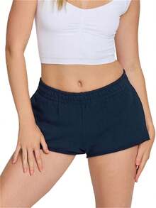 Pantalones cortos de yoga casuales de verano para mujer, color liso, cintura elástica, estilo jogger holgado. - Azul oscuro - Ver 5