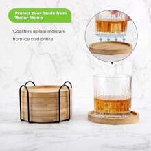 6pcs Bamboo Coasters Set With Holder, Suitable For Coffee Tables, Wooden Coasters For Potted Plants, Desk Protection, House Warming Gifts, Square/Round Bamboo Coasters For Flower Pots, Beverage Trays Art Plates (6pcs, Mosaic Tiles Not Included), 6pcs Mosaic Bamboo Coasters For Crafts, Blank Pedestal Trays, Drinkware Coasters, Plant Coasters, Art Plates, DIY Mosaic Supplies (Round)