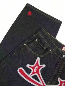Y2K Jeans Men Hip Hop Gothic Street New Rock Clothing Jeans Women Pants Harajuku Casual Black Denim Trousers Streetwear - Red - View 4