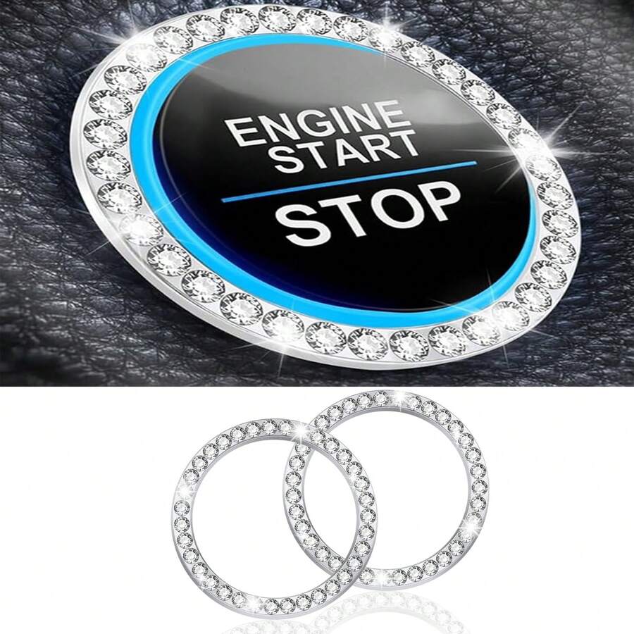 2 Stücke mit Strass verzierter Startknopf-Dekorationsring für das Auto, glitzerndes Auto-Innenausstattungs-Accessoire für Frauen, Startknopf-Abdeckung/-Aufkleber, Schlüssel-Zündung & Knauf-Glitzerring, bunt