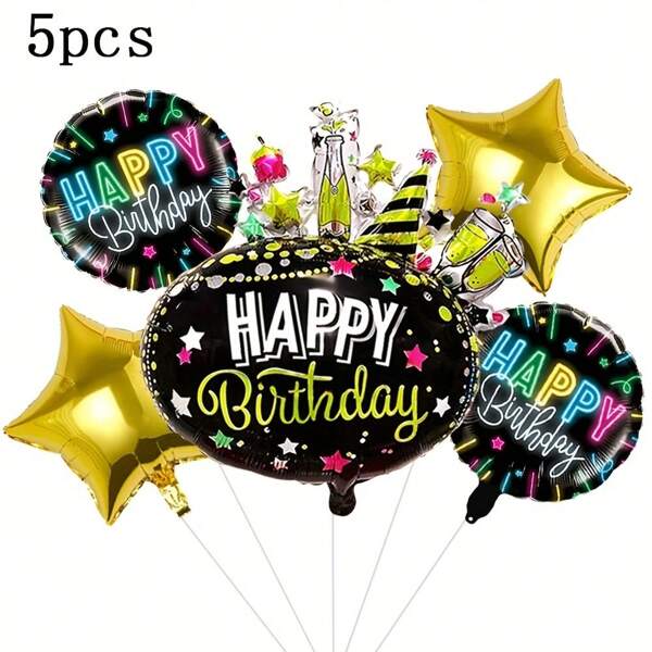 5pcs Foil Balloons For Birthday Party Decoration, Suitable For Birthdays, Holidays, Anniversaries, And Other Themed Events
