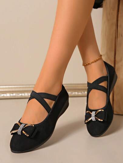 Casual Black Suede Mary Jane Flats, Button Decor, Women Round Toe Slip-On Shoes - Comfortable For All Seasons, TPR Outsole