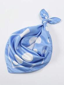 1 件简约印花小方巾，新款春季女士头巾，百搭腰带，包包装饰，头带，头巾，时尚颈巾 - 藍白色 - 查看 1