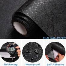 1 卷黑色仿丝家居装饰自粘式撕贴墙纸，卧室装饰、客厅装饰、厨房橱柜墙贴，加厚可移除接触纸，适用于台面家具翻新墙纸卷 - 黑色 - 查看 3