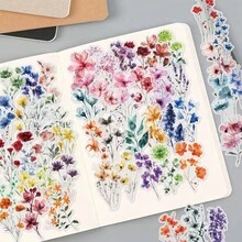 Paquete de 50 pegatinas decorativas de flores acuarela estilo retro romántico, pegatinas adhesivas decorativas de dibujos animados lindos para manualidades, sobres, guitarras, fiestas, recompensas, motivación, Año Nuevo, invierno