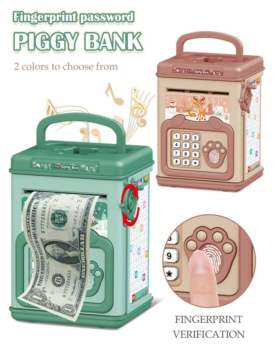 1box Atm 储蓄罐，带密码和指纹解锁，玩具硬币存储，音乐/音效/语音提示，手动卷纸，手持，教育，适合 3 岁及以上儿童的亲子互动，随机配件（不包括普通电池），经儿童认证