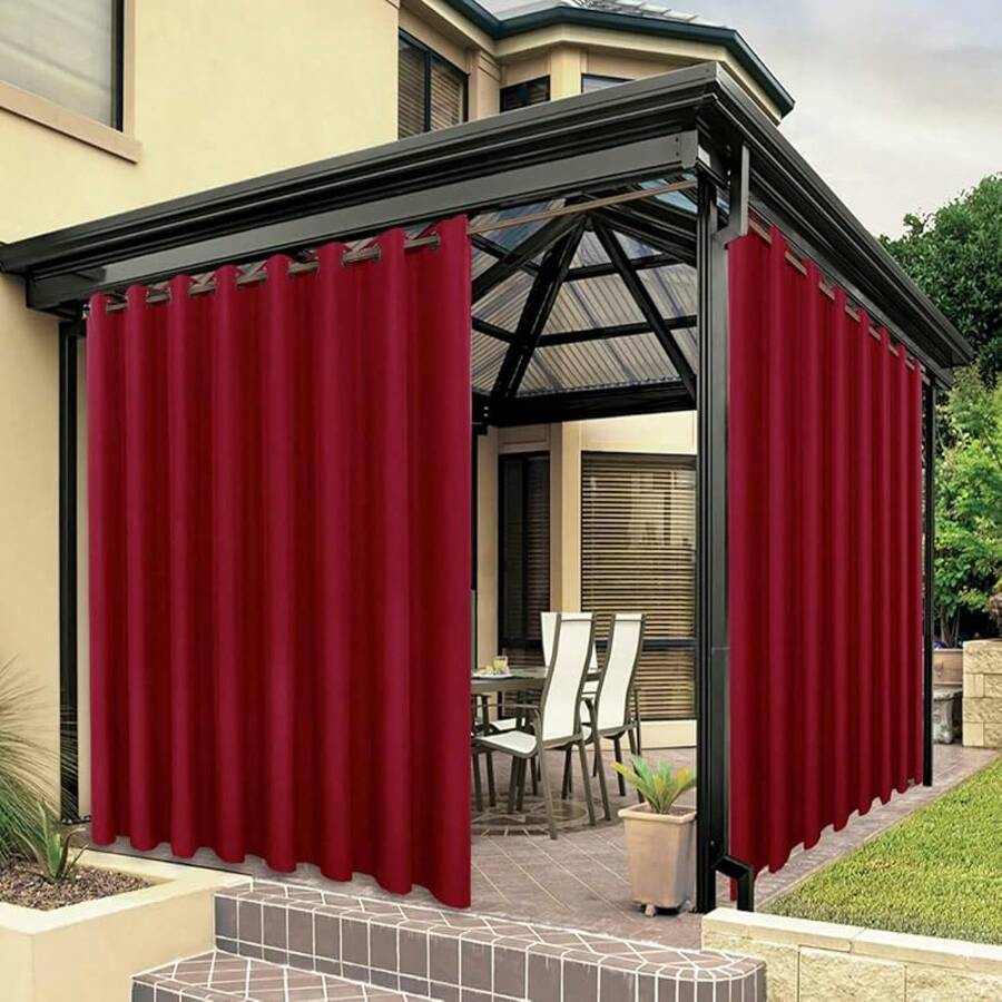 2025Hot-BONZER Waterproof Outdoor Curtains Patio, Premium Thick Privacy Weatherproof Grommet Outside Curtains Porch, Pergola, Cabana, 1 Panel, 54W X 84L Inch, - 紅色 - 查看 1