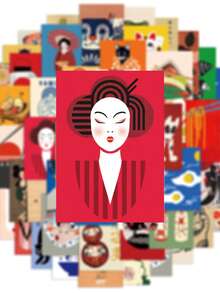 50 张日式海报贴纸，可爱卡通艺伎和达摩贴纸，防水 PVC 材质，适用于头盔装饰、汽车装饰、派对装饰、标签、自粘贴纸、剪贴簿、笔记本电脑、行李箱、吉他、水瓶、手机壳、时尚装饰、办公室装饰 - 彩色 - 查看 7