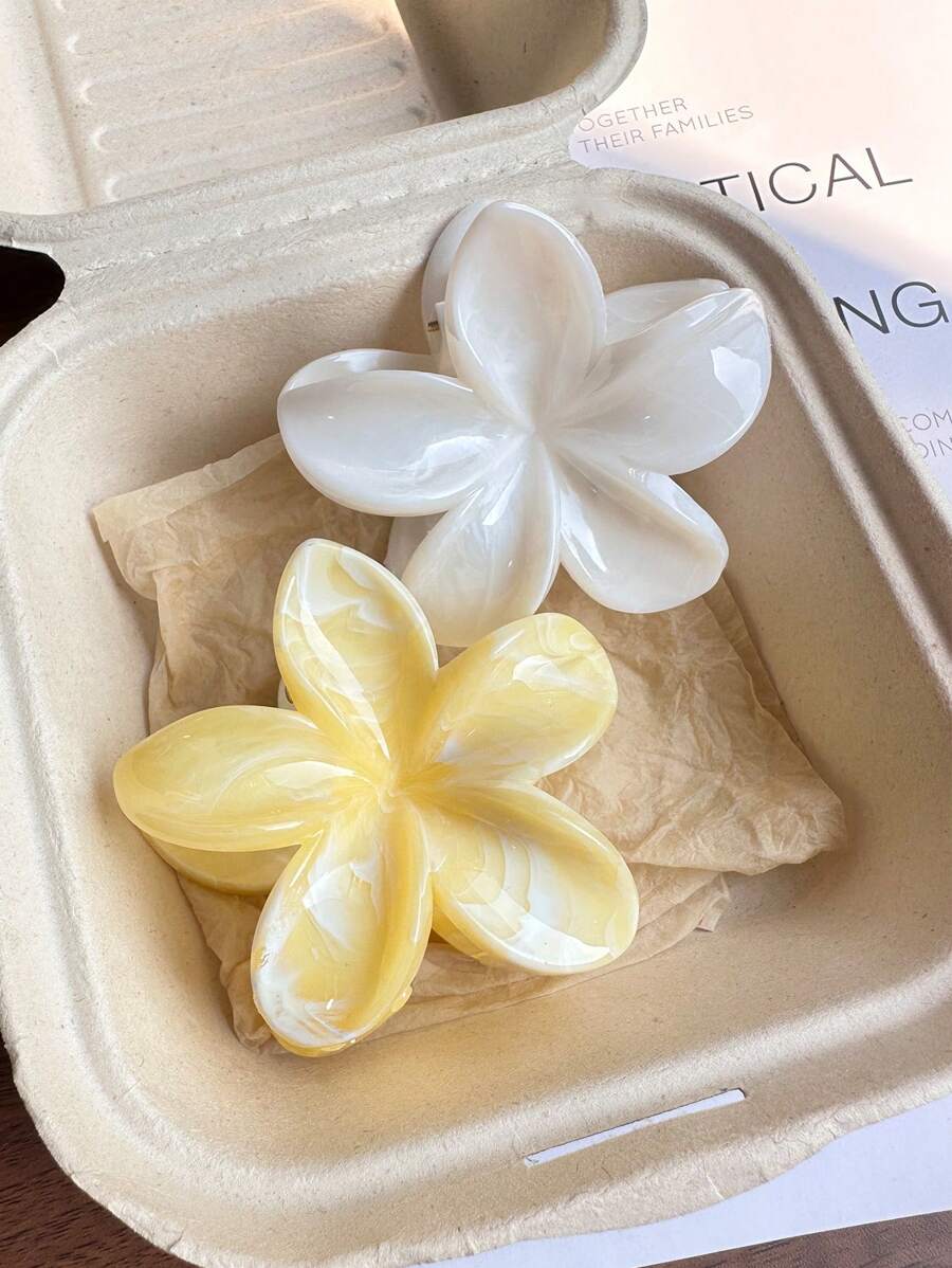 2 Pcs Women Acrylic Ombre Oversize Flower Hair Claw Clips, Elegant Bun Updo Hairstyle Accessories, Suitable For Daily Outing & Vacation Outfits Fashion Hair Accessories Elegant Hair Clip