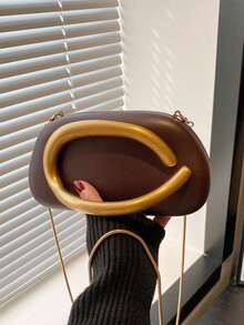 1pc (7.4in*3.9in*2.3in) PU Leather Elegant Clutch Bag With Chain Shoulder Strap, Sophisticated Metal Decoration, Unique Personalized, Handheld And Shoulder Strap Design, Suitable For Daily Use, Party, Banquet, Retro Design, Women Evening Bag (Golden Matte Hardware) - Coffee - View 5