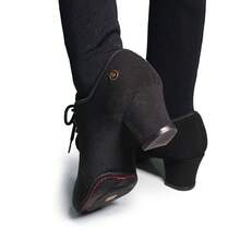 Sapatos de dança latina jazz moderna para mulheres, salto alto oxford de tecido, 5 cm, sola macia para adultos, sapatos de dança social, calçados esportivos para treinamento profissional interno e externo - Preto - Ver 10
