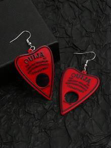 1 par de pendientes colgantes rojos con diseño de tabla Ouija gótica y patrón de letras negras - regalo creativo de fiesta de brujas para mujeres y niñas - Rojo - Ver 3
