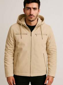 Men's Twill Jacket With Removable Lined Hood - Màu be - Xem 2