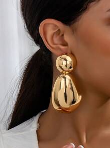 1 par de pendientes de moda para mujer, pendientes de metal liso con diseño geométrico exagerado en estilo bohemio, adecuados para uso diario y vacaciones