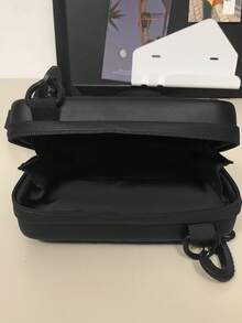 男士纯色方形单肩包，可调节肩带斜挎包 - 黑色 - 查看 4