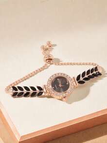 1 件优雅华丽的女士石英链表，圆形表盘，时尚精致的小款式设计，是送给女性的理想礼物，也是送给家人和朋友的最佳礼物 - 均碼 - 查看 3