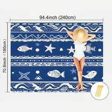 1 件海洋元素印花沙滩垫，防水防沙超大沙滩垫，轻便，适合成人旅行、露营和野餐 - 彩色 - 查看 24