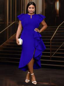 Vestido de talla grande para primavera y boda estilo nupcial, con mangas cortas, abertura y volantes, ideal para boda, invitada de boda, despedida de soltera, vacaciones, cumpleaños, graduación, cena, regreso a clases