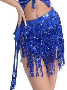 1 pieza Falda envolvente para la cintura con flecos brillantes, falda de 4 capas con flecos de lentejuelas para danza del vientre, danza latina, actuaciones de danza, adecuado para Halloween, carnaval, fiestas de baile, accesorios decorativos para la cintura