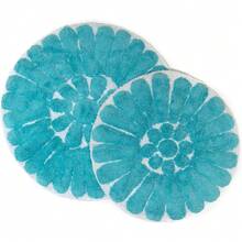 Local Delivery-Flower 2 Pc. White & Lilac Round Bath Rug Set 45952 (24" & 30") - White/Aqua - View 1