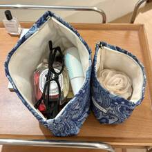 Conjunto de 1 bolsa de cosméticos com estampa floral subaquática azul-marinho, bolsa de maquiagem casual para férias, bolsa dobrável de grande capacidade, bolsa organizadora de maquiagem diária, bolsa de higiene pessoal transparente portátil para viagem, bolsa de maquiagem, bolsa de cosméticos, bolsa de cuidados com a pele, bolsa de cubo, itens essenciais de viagem para estudantes e mulheres, presente para madrinhas, presente para mães, presente de aniversário, presente para amigas e professoras - [H&R BAG] Bolsa de viagem para a escola, férias de verão, volta às aulas, bolsa de viagem para mulheres, bolsa de maquiagem para viagem