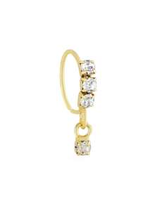 1PC Gold Nose Ring Hoop 3 Stone Gems Piercing Gem Dangle Body Piercing Womens Ava's Accessory Box Womens Jewellery - Gold - View 1