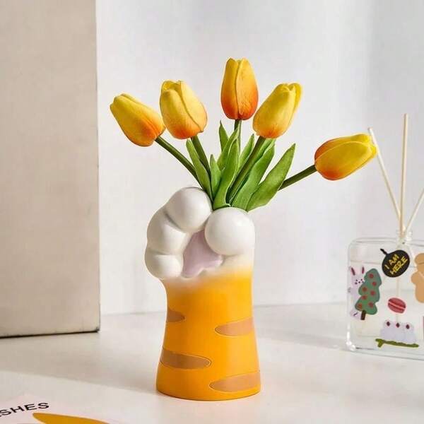 Creative Cat Claw Flower Vase Cute Resin Flower Pot Crafts Flower Arrangement Bottle Home Decoration Desktop Plants Pot Ornament Room Decor Glass Vase