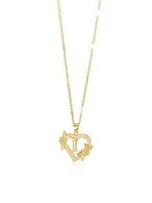 1件优雅锆石心形花朵字母吊坠项链，浪漫金色不锈钢链条字母项链，时尚饰品，圣诞礼物 - 字母 - 查看 20