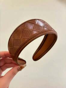 1 件女士皮革宽头带，格子纹理高端发带，新款瘦脸发饰，女士发带头带，发饰 - 棕色 - 查看 3