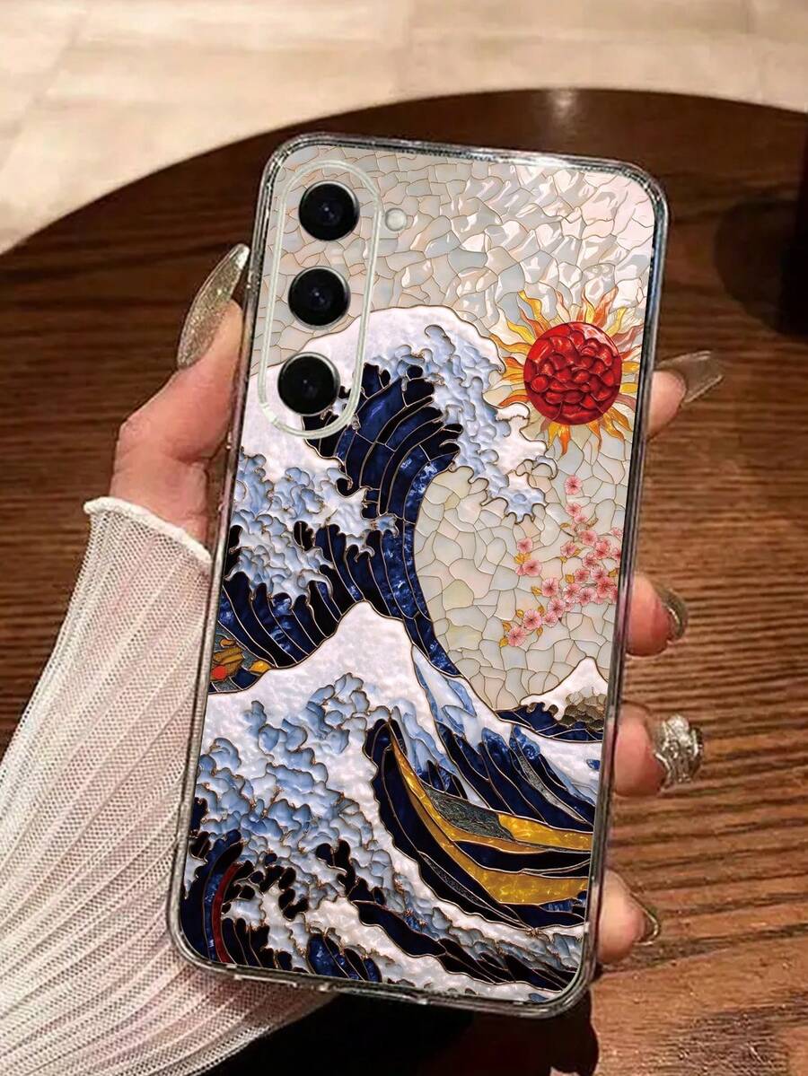 1 件透明海浪彩绘加厚防震彩绘手机壳，适用于 16/11/16pro/16plus/16promax/16e/15Promax/13/14/12/XS/XR/7G/8P，适用于三星 Galaxy S25/S25PLUS/S25 Ultra/A16/A36/A26/A56/A50