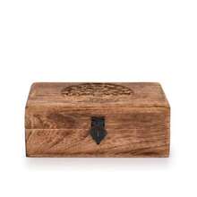 Handmade Mango Wood Tree Of Life Engraving Beautifully Keepsake Box Jewellery Organiser Unique Gift Ideas For Men Women Flame Work Finish - như hình ảnh - Xem 3