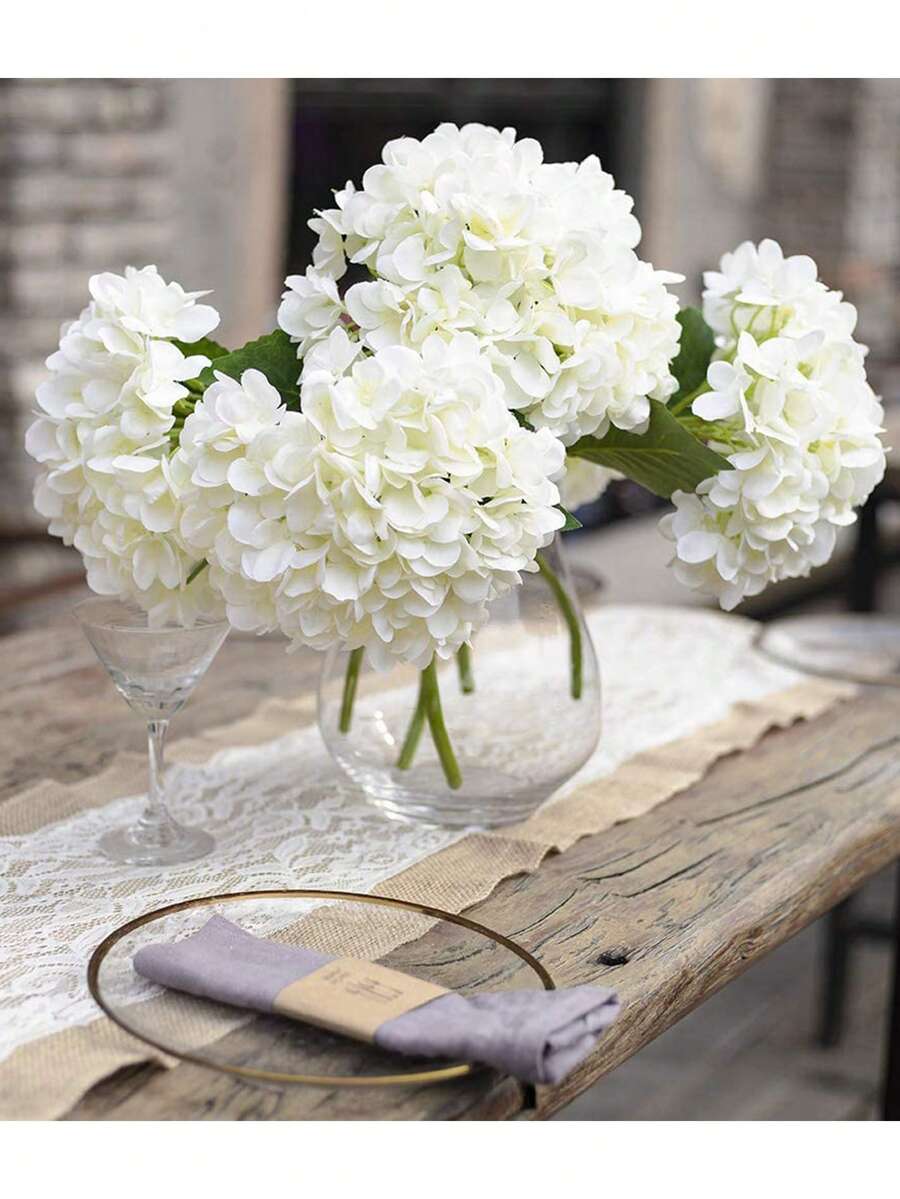 1/3/6支装仿真绣球花束，假花植物，房间装饰，秋季装饰，花园秋季装饰，餐桌摆件，生日派对装饰，婚礼花篮，新娘捧花，家居装饰，餐厅，卧室，窗台装饰，花瓶装饰，情人节礼物，新年装饰，户外花园，返校季 - 白色 - 查看 1