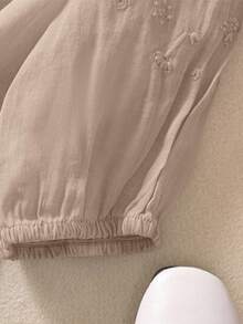 Women's Spring/Summer Viscose Embroidered Lightweight Loose Retro Blouse - Mocha Brown - View 7