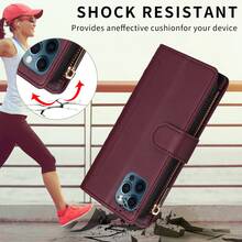 Luxury Wallet Fashion Double Button Small Fragrant Wind With Zipper Card Slot Photo Frame Kickstand Function Magnetism Flip PU Artificial Leather Case Compatible With Samsung Galaxy ForiPhone, Soft Silicone With Hand Strap Business Shockproof Protective Cover Waterproof Anti-Fall Scratch Resistant Full Cover - Burgundy - View 9