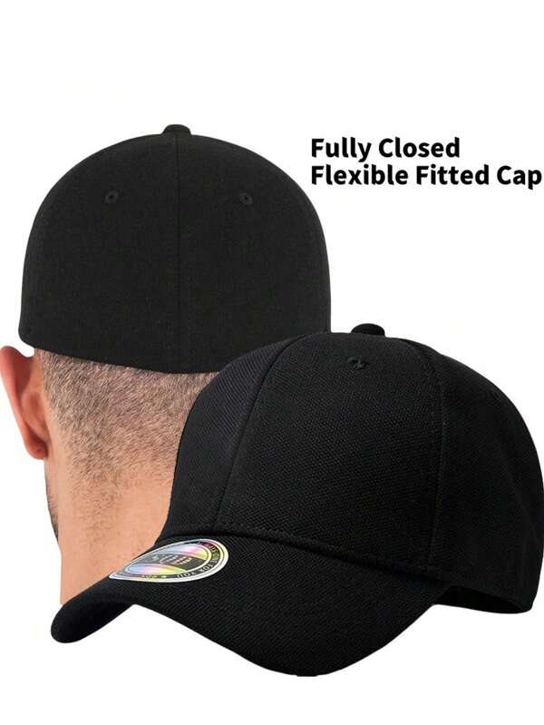 1pc Men's Stretch Fit Baseball Cap - Lightweight Structured Hard Buckram, Fully Closed Sunshade Design For Outdoor Sports & Casual Wear, All-Season Hat (Hand Wash Only), Woollike Fabric Stylish Headwear, Breathable Material, Adjustable Headwear, Fashionconscious Men
