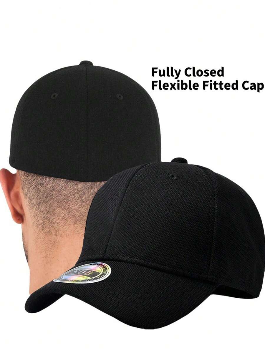 1pc Men's Stretch Fit Baseball Cap - Lightweight Structured Hard Buckram, Fully Closed Sunshade Design For Outdoor Sports & Casual Wear, All-Season Hat (Hand Wash Only), Woollike Fabric Stylish Headwear, Breathable Material, Adjustable Headwear, Fashionconscious Men - Multicolor - View 1