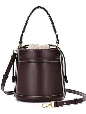 2025 Spring New Fashion Personalized Patchwork Commuting One Shoulder Handbag Tote Woven Bucket Bag